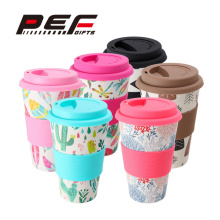 Xícara de café de fibra de bambu ecológica com tampa de silicone